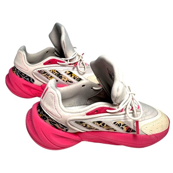 Adidas Ozelia Womens Sneakers Size 7 White Pink Leopard Ortholite Adiprene Run - Picture 2 of 8